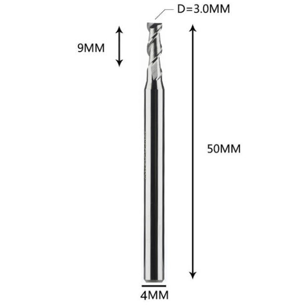 Fraise cylindrique - Ø4 mm courte - 2 tranchants